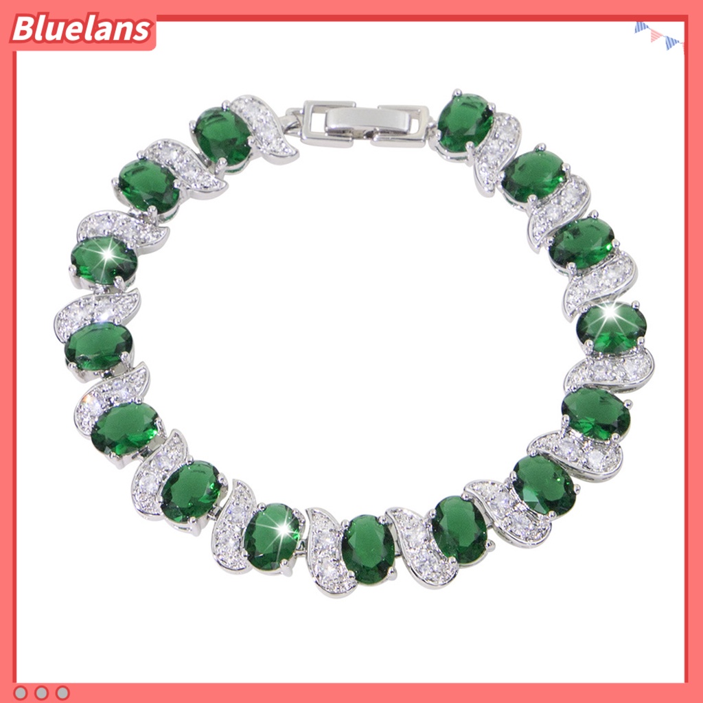 [BLS] Wanita Gelang Daun Pesona Elegan Klasik Adjustable Berlian Imitasi Biru Tertanam Ladies Bracelet Fashion Jewelry