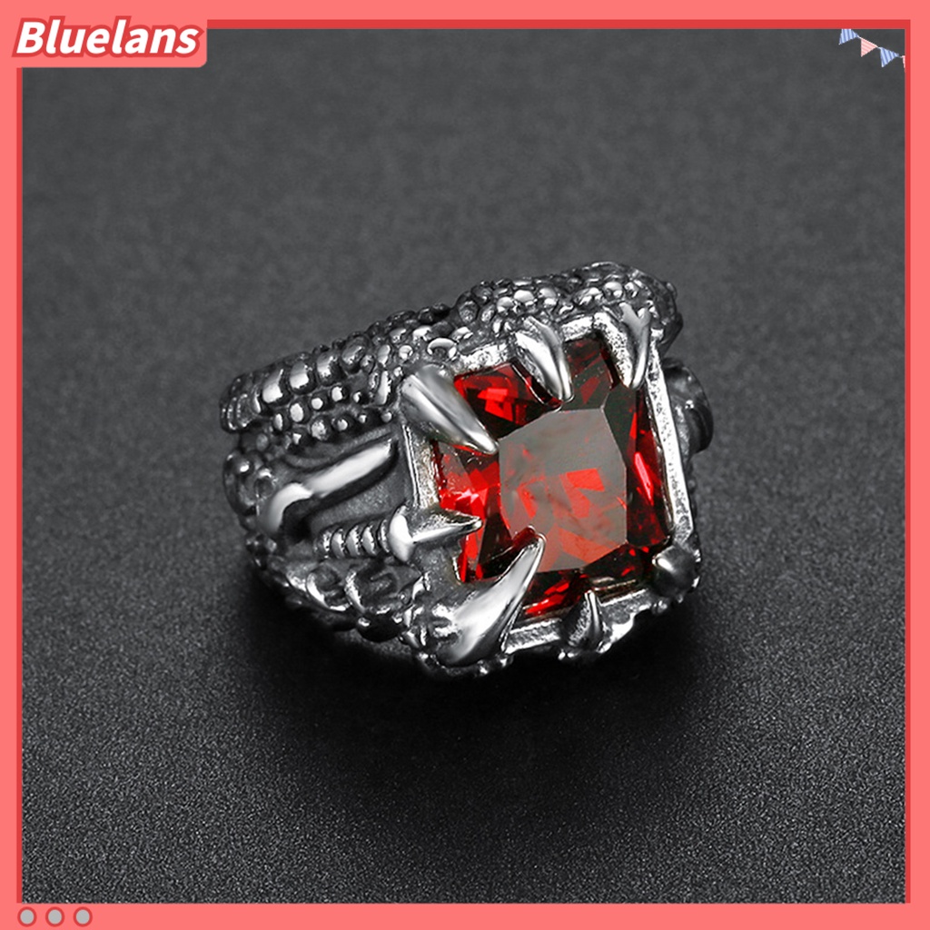 [BLS] Pria Vintage Naga Bentuk Cakar Cubic Zirconia Hias Cincin Pesta Prop Perhiasan