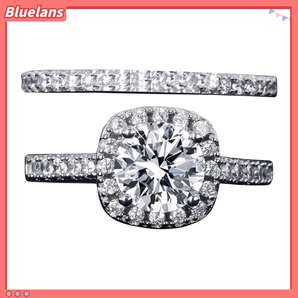 [BLS] 1pasang Cincin Couple Geometris Persegi Berlian Imitasi Perhiasan Indah Terang Kilau Cincin Untuk Pernikahan