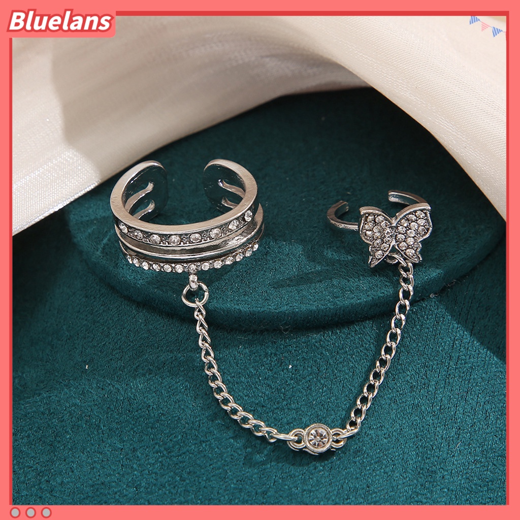 [BLS] Jari Cincin Bentuk Indah Paduan Berkilau Upacara Pernikahan Kupu-Kupu Terbuka Cincin Penuh Perhiasan Bergaya Hadiah Ulang Tahun