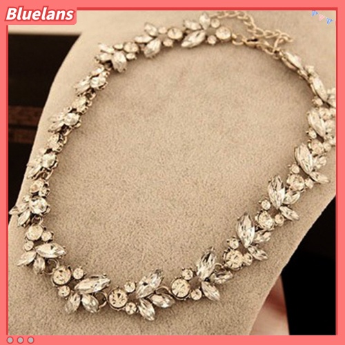[BLS] Wanita Pesta Mewah Crowd Bening Berlian Imitasi Bunga Perunggu Choker Bib Kalung
