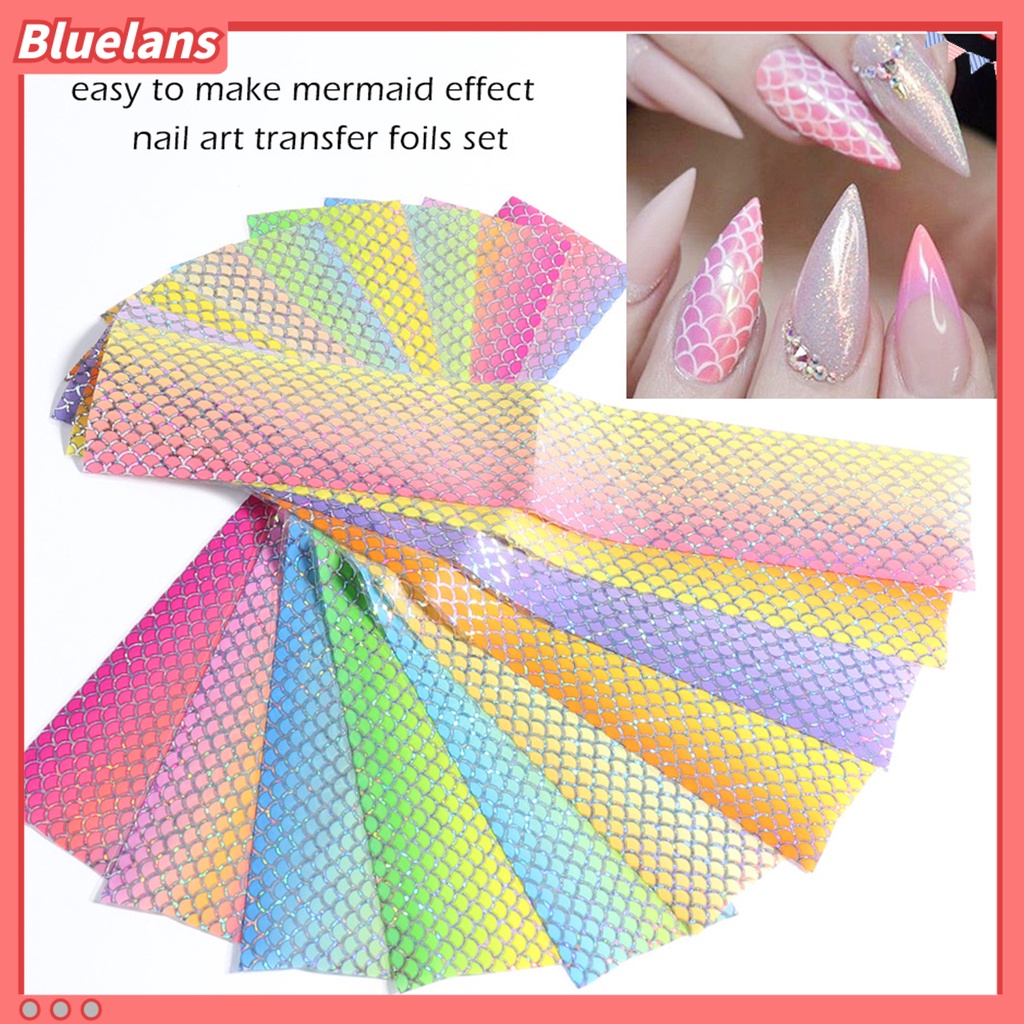 [BLM] 10pcs /Set Nail Mermaid Decals Squama Style DIY Colorful Nail Foil Sisik Ikan Gradien Transfer Untuk Manicure