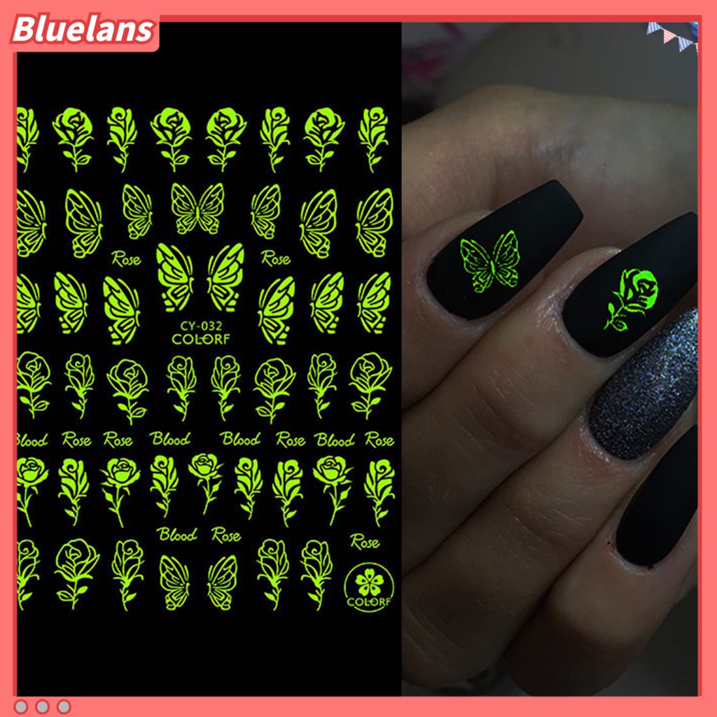 [BLM] 1lembar Indah Kuku Stiker Kertas Lengket Tinggi 3D Luminous Glow Manicure Decal Untuk Rumah