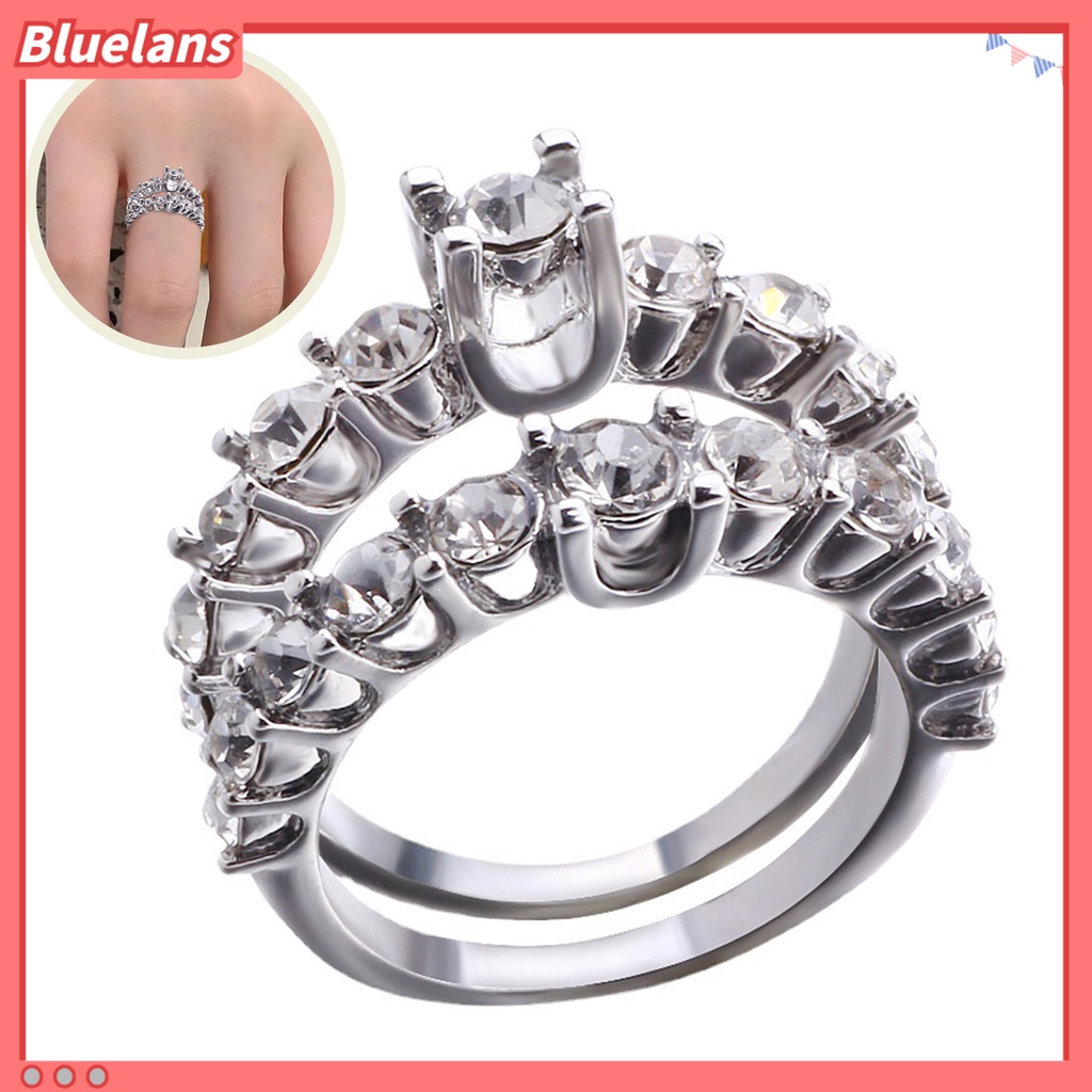 [BLS] 2pcs Wanita Cincin Shiny Faux Gem Berkilau Geometris Electroplating Dekorasi Hadiah Berbentuk Hati Pernikahan Pertunangan Rings Perhiasan Untuk Pesta