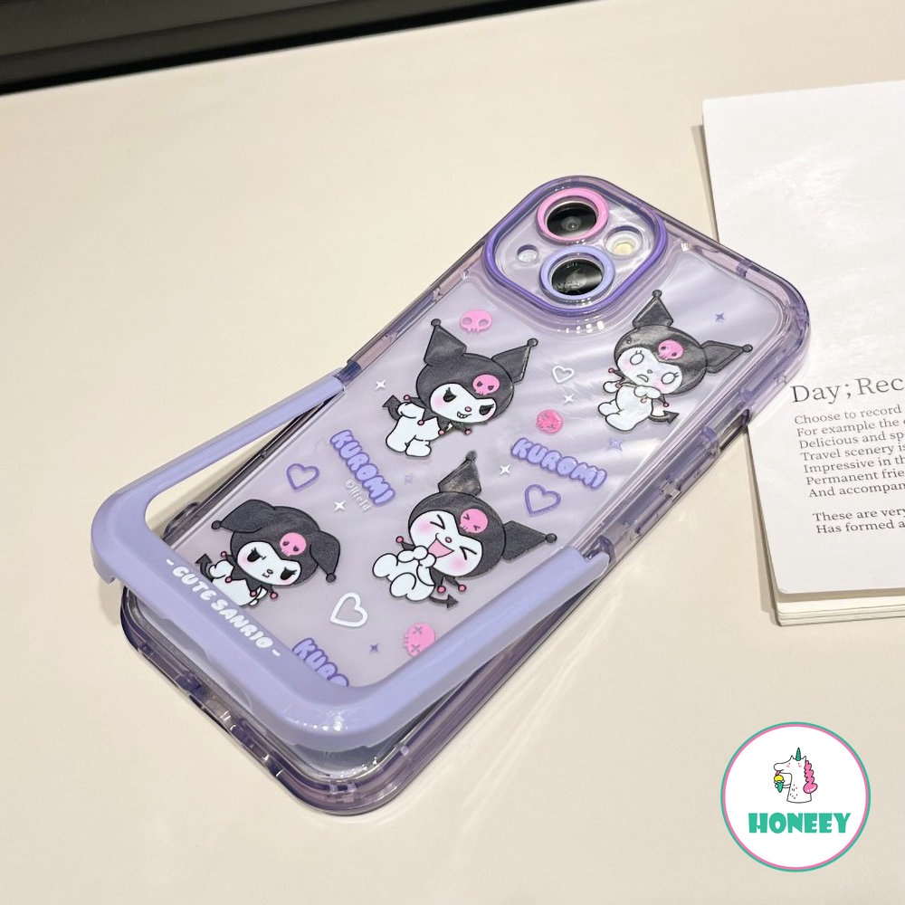 IPHONE Kawaii Sanrio Kuromi Invisible Stand Phone Case Untuk Iphone14 Pro Max Case Untuk Iphone11 12 13 Pro Max Kartun Anti-Drop Back Cover