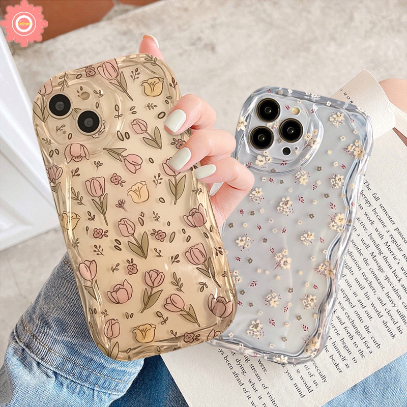 Casing Ponsel Bunga Segar Transparan Kompatibel Untuk iPhone 7Plus 8Plus 11 14 13 12 Pro Max XR 6 6s 7 8 Plus X XS Max SE 2020 3D Tepi Melengkung Bergelombang Lembut Tpu Flower Back Cover