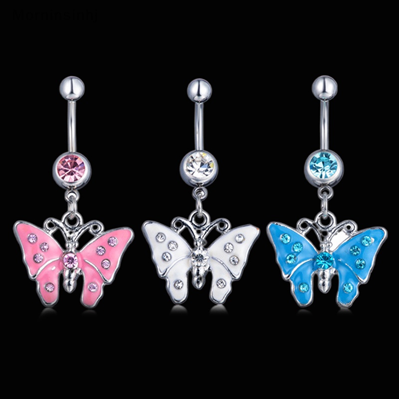 Mornin Stainless Steel Berlian Imitasi Butterfly Navel Ring Cincin Kancing Perut Fashion Perhiasan Kreatif Untuk Wanita Dekorasi Tubuh id