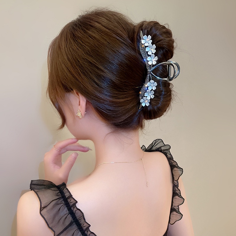 Korea Berlian Bunga Klip Rambut Mode Berlian Imitasi Mutiara Jepit Rambut Logam Hair Claw Wanita Aksesoris Rambut