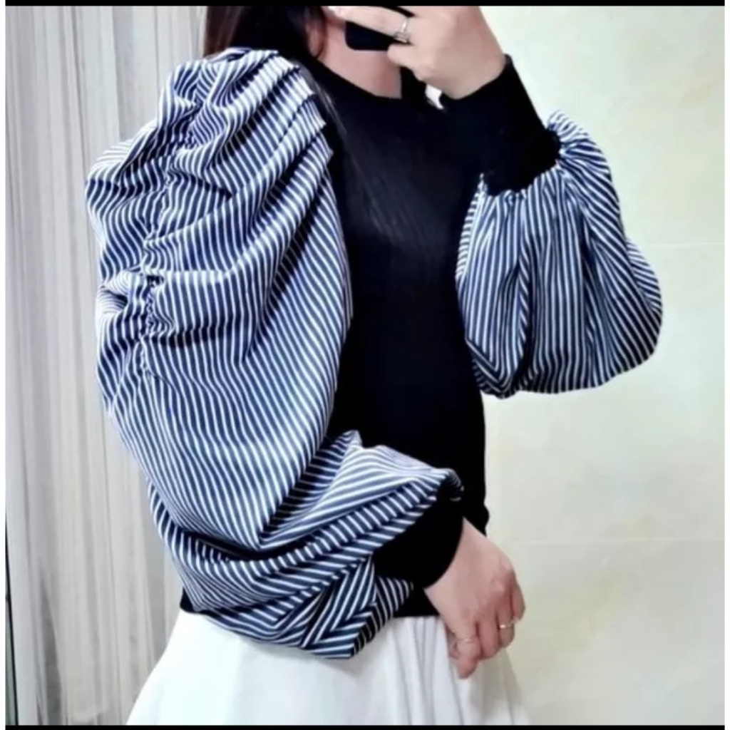 CHUBBI Top Atasan Kaos Blouse Perempuan Wanita Import Lengan Puff Ballon