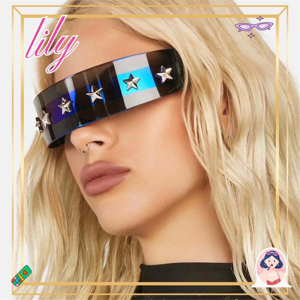 Lily Y2K Kacamata Hitam UV400 Steampunk Cyber Starlight Shades One Piece