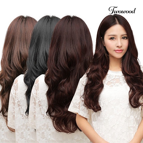 Twowood Wanita Klip Dalam Ekstensi Rambut Panjang Bergelombang Keriting Rambut 5jepit Wig Sintetis