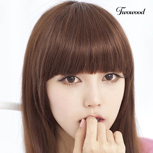 Twowood Pretty Women Girl Clip on Sisi Depan Lurus Fringe Poni Hair Piece Extension