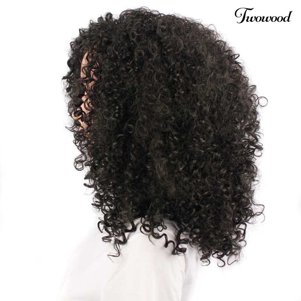 Twowood Wanita Fashion Afrika Hitam Pendek Keriting Bergelombang Rambut Tahan Panas Wig Sopak