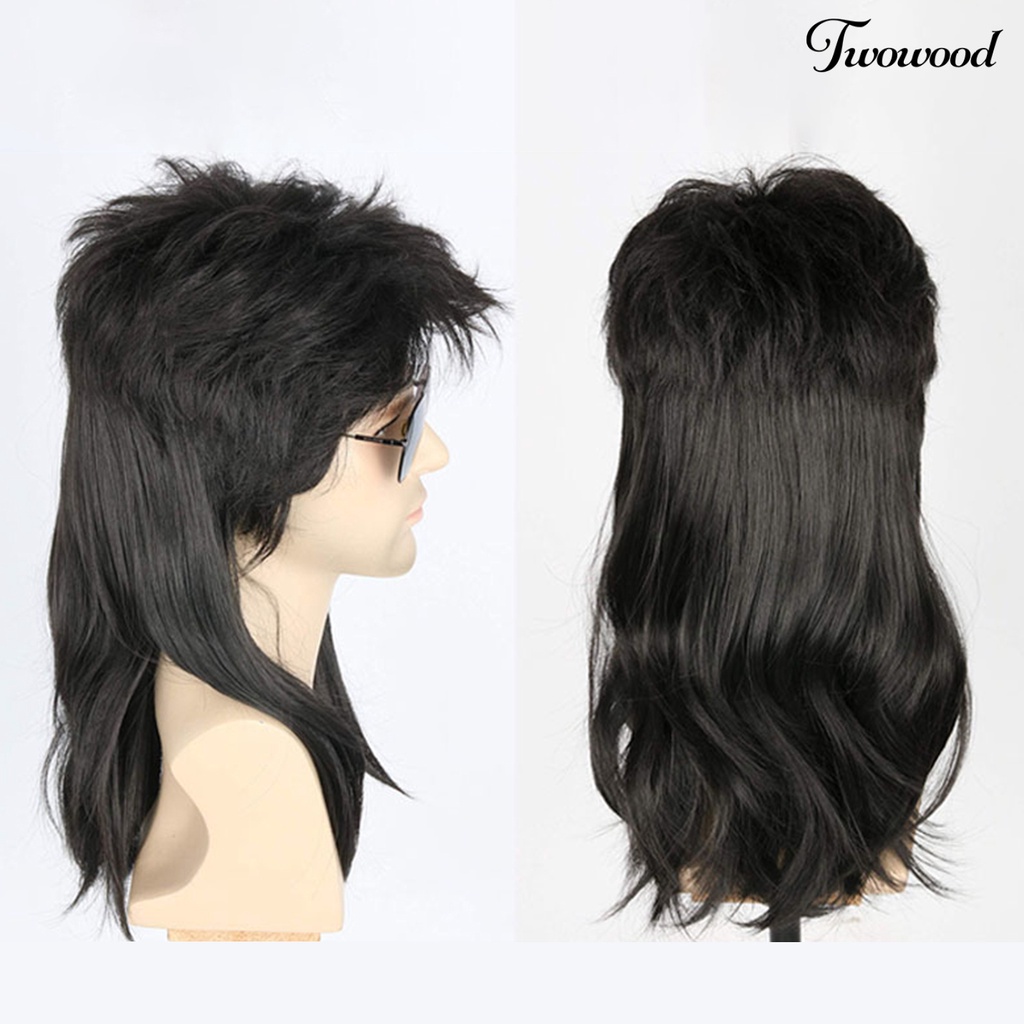 Twowood Wig Pria Amerika Nyaman Mudah Dipakai Berbulu Tahan Panas Fashion Kosmetik Alat Suhu Tinggi Sutra Pria Gaya Rock Wig Pendek Untuk Pesta