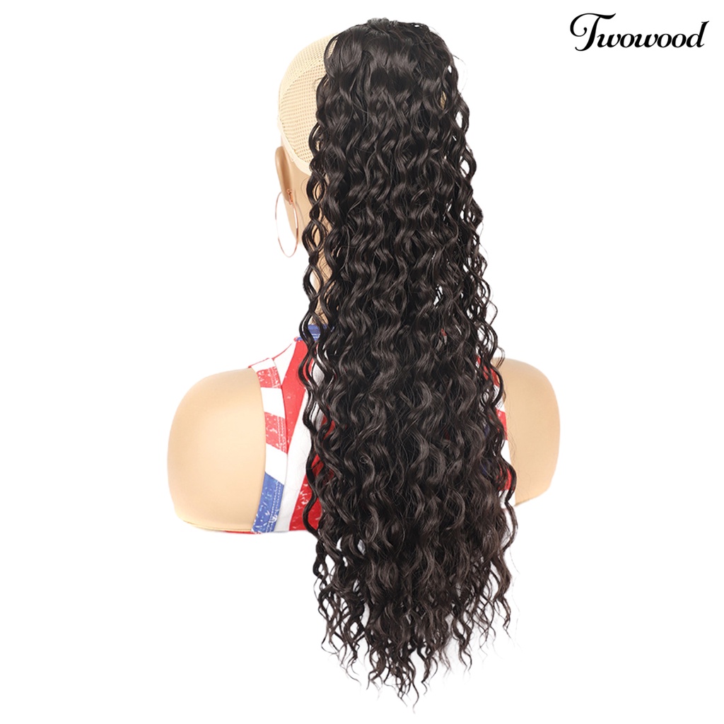 Twowood Ladies Wig Halus Lembut Berbulu Mudah Dipakai Menebal Rambut Styling Anti-slip Serut Jaring Panjang Keriting Ponytail Wig Salon Supply