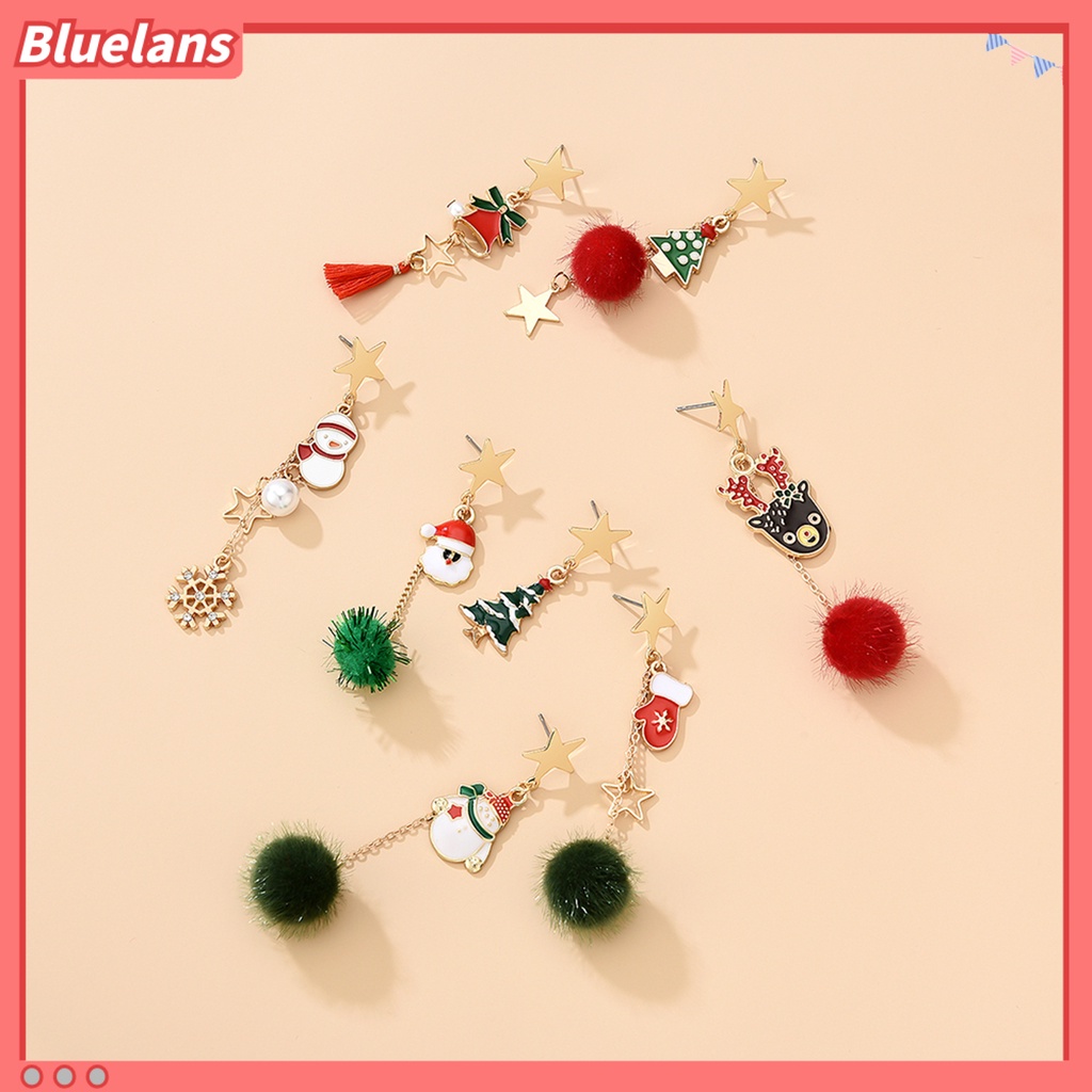 [BLS] 8pcs Anting Natal Indah Multi-Potongan Nyaman Dipakai Suasana Meriah Geometri Liontin Dekorasi Hypoallergenic Gadis Pohon Natal Snowflake Earrings