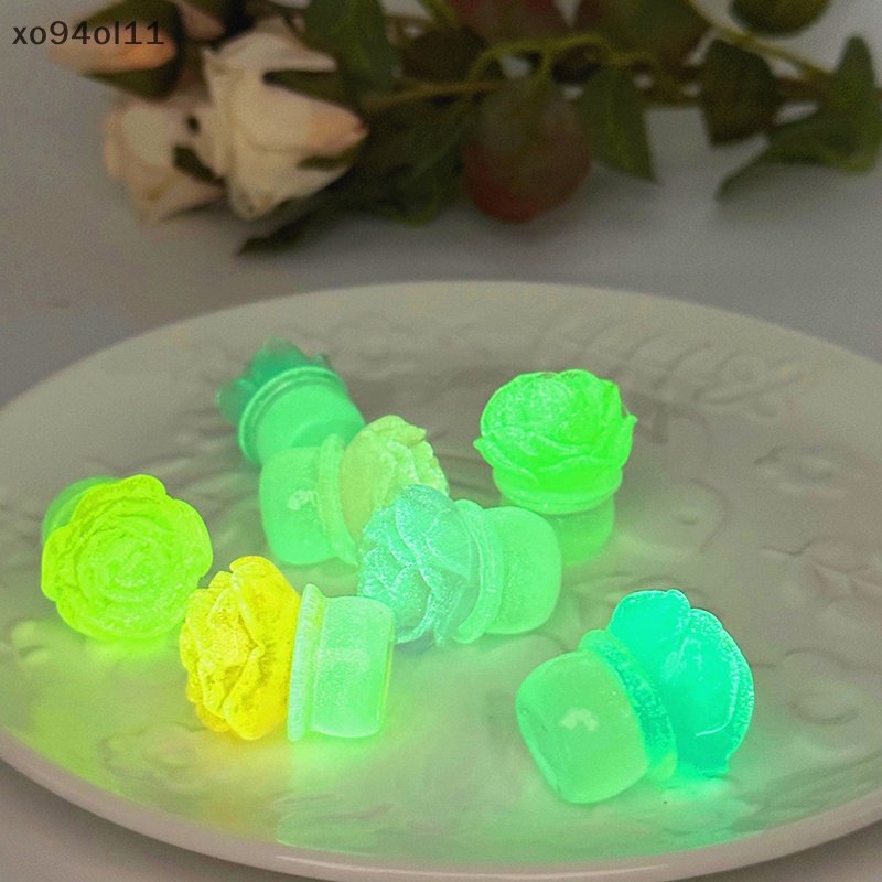 Xo 2Pcs Luminous Succulent Ornamen Pot Bunga Mawar Dekorasi Lanskap Mikro Rumah Boneka Miniatur Mainan OL