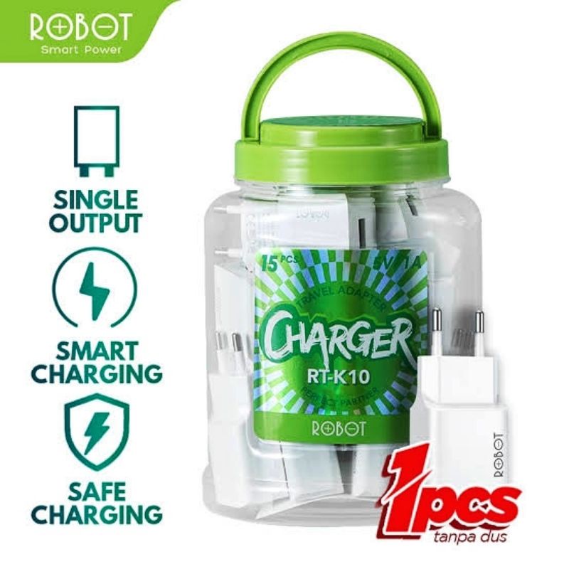 (ROBOT RT010) Smart Adapter Charger/ Kepala Charger Sigle Port Usb Multi Protection.