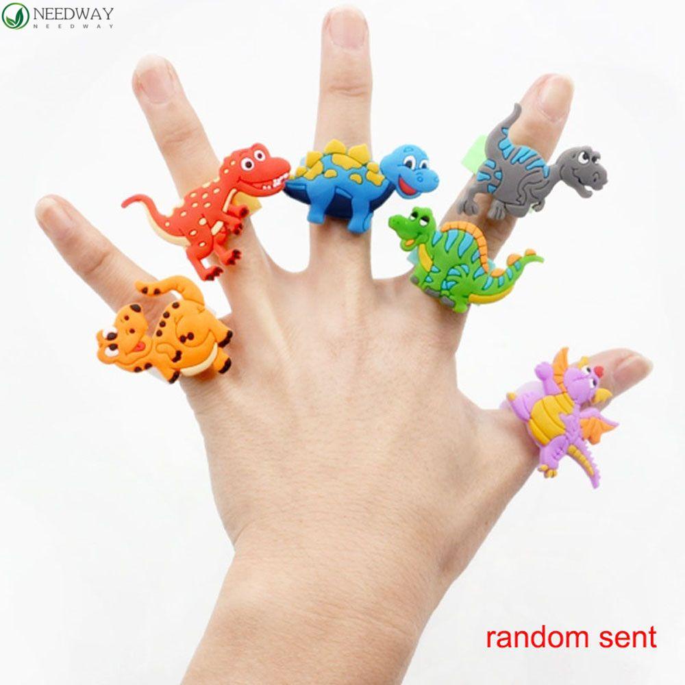 Needway Cincin Dinosaurus Fleksibel PVC Kartun Lucu Lembut Aksesoris Fashion