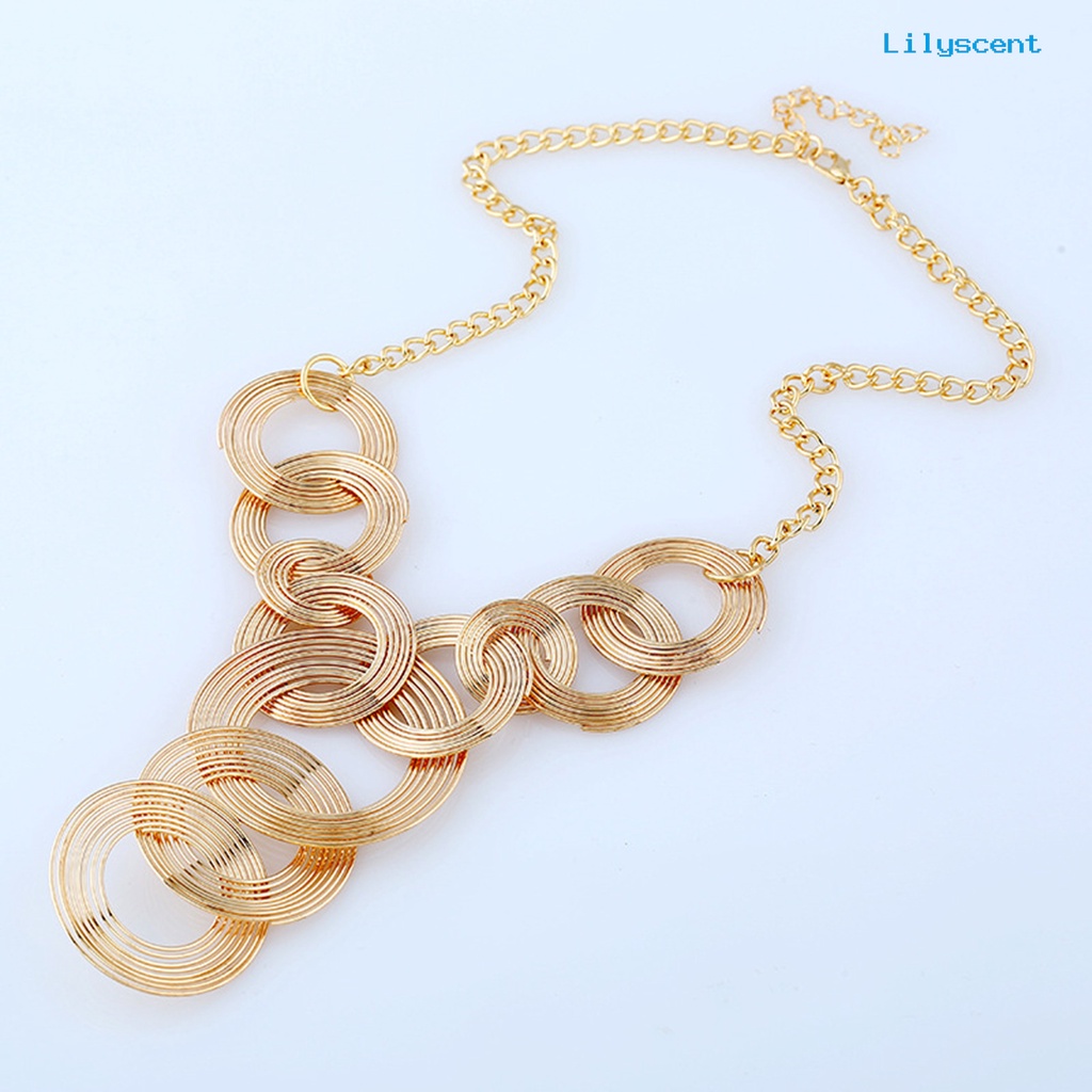 [LS]Wanita Kalung Eropa Dan Amerika Geometris Minimalis Pengerjaan Halus Electroplating Dress Up Tahan Luntur Lingkaran Liontin Multilayer Pesona Kalung Perhiasan Aksesori