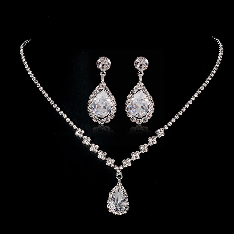 Set Perhiasan Pernikahan Pengantin Untuk Wanita Perak Pengantin Kristal Kalung Anting Set Berlian Imitasi Kalung Choker Prom Kostum Set Perhiasan Untuk Wanita Dan Perempuan