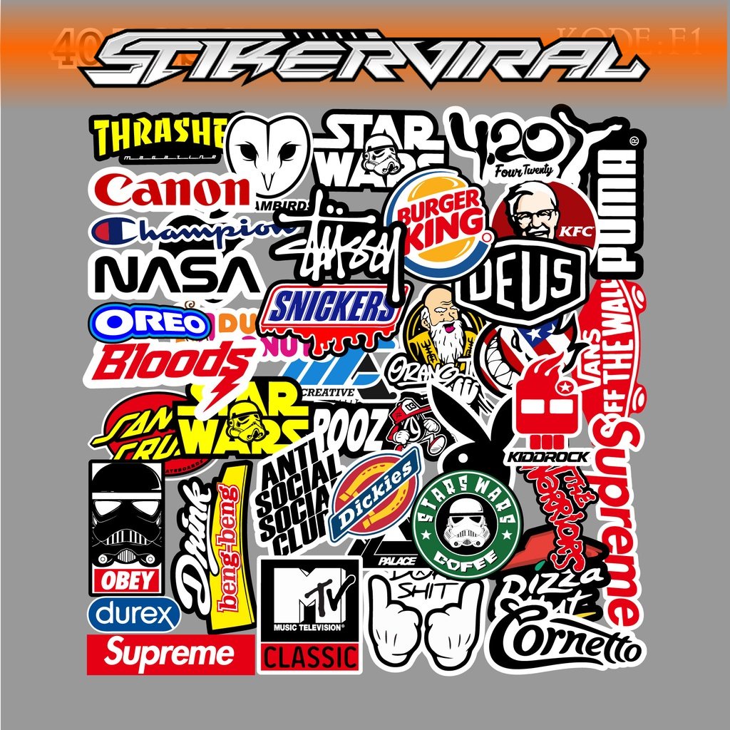 

40 PCS STICKER SEMUA LOGO BRAND AESTHETIC UNTUK LAPTOP CASE TUMBLER HP HELM MOTOR - F