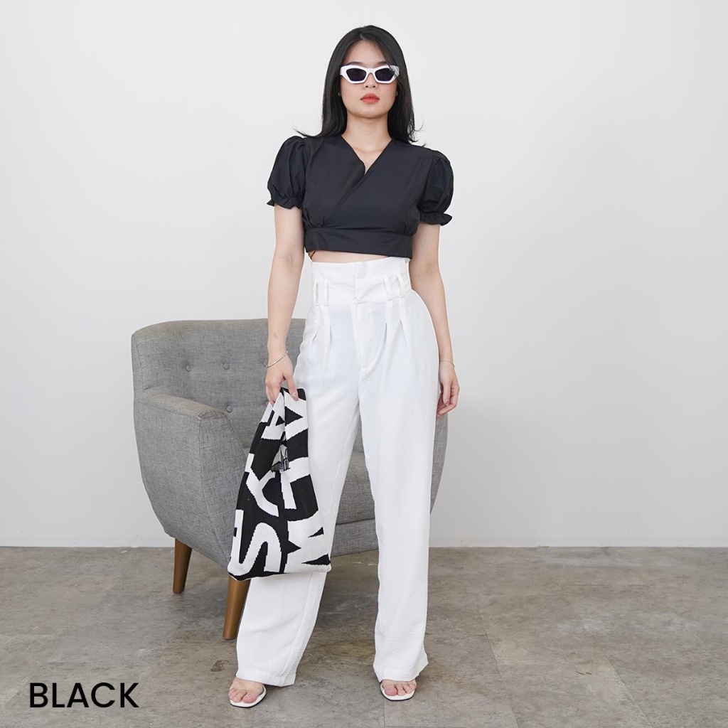 Puff Crop Top Overslag Kanaya Blouse Atasan Wanita