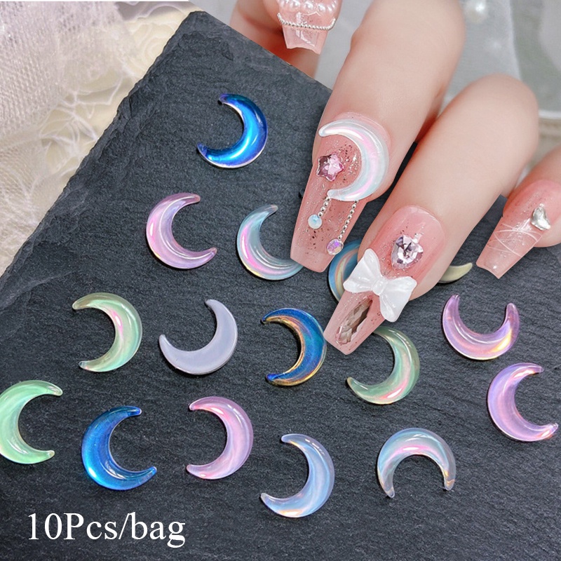 10pcs Moon 3D Nail Art Batu Kristal Akrilik Rhinestones Hati Bintang DIY Dekorasi