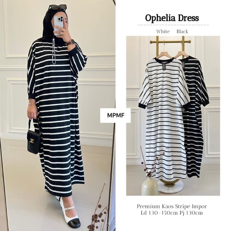 OPHELIA DRESS ORI MPMF | Ld Jumbo- Premium kaos stripe Import