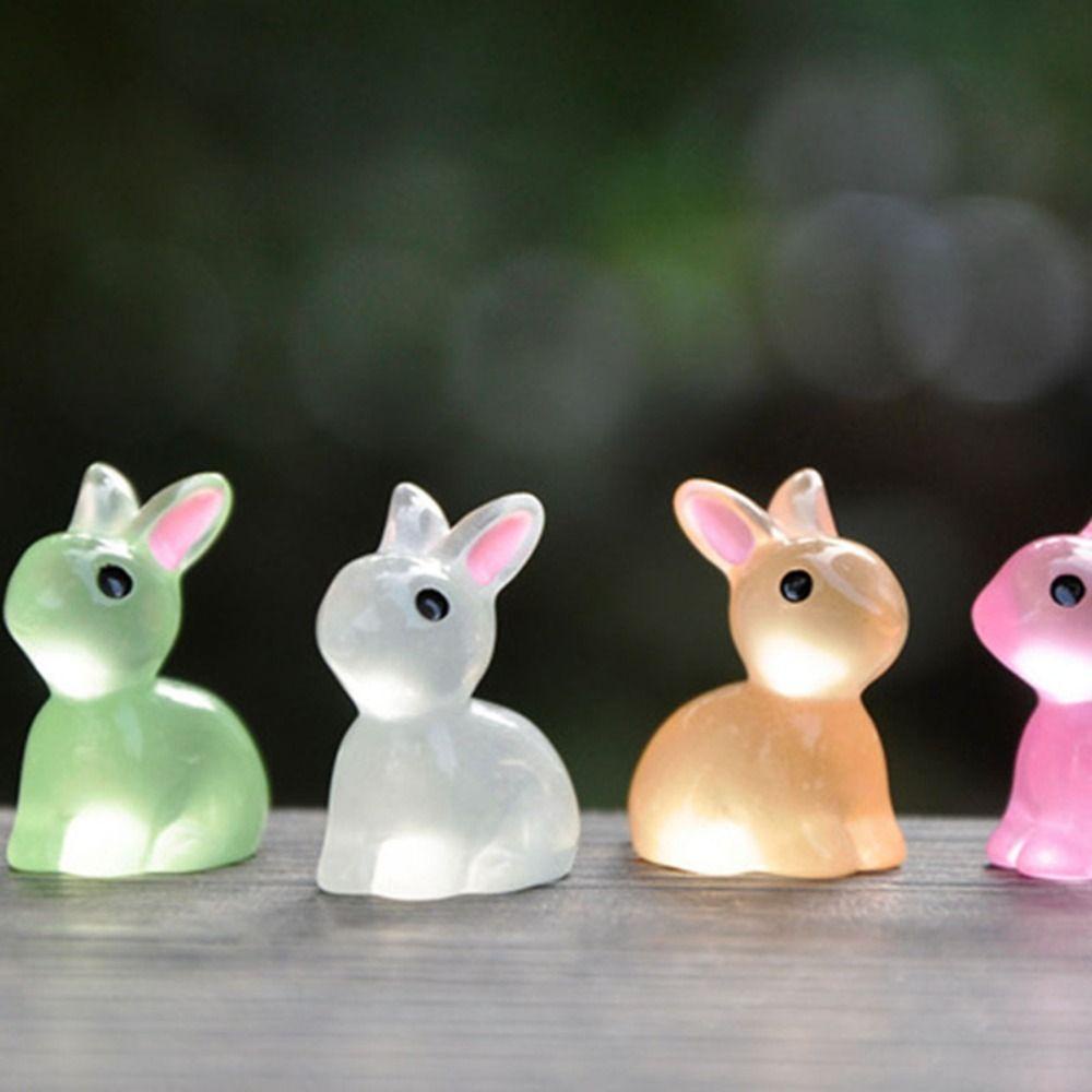 Lanfy Patung Kelinci Bercahaya Taman Hadiah Ulang Tahun Bunny Figure Ornamen Glow In The Dark Aksesoris Interior Mobil Akuarium Dekorasi Miniatur Angka