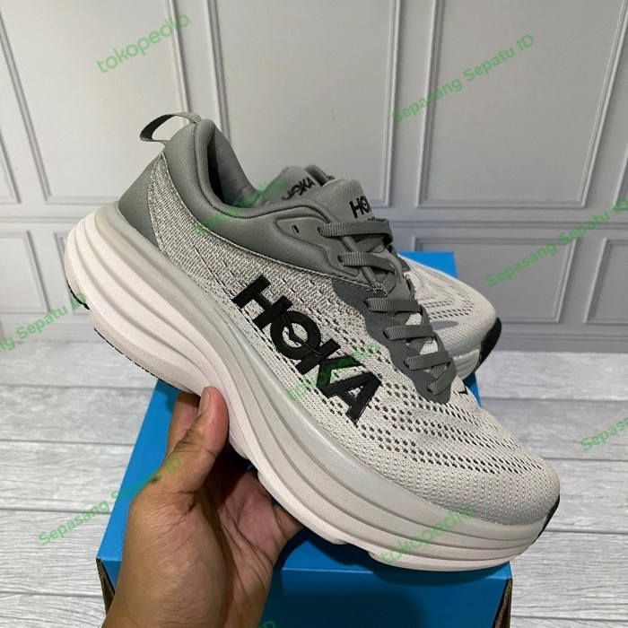 Sepatu Running Hoka Bondi 8 Grey