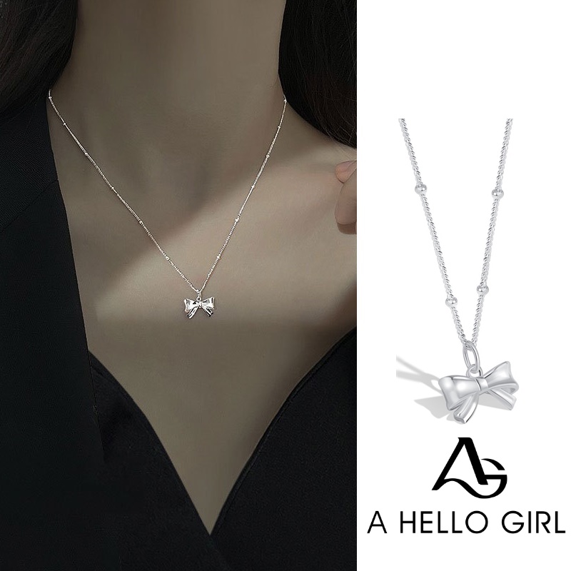Ahellogirl Ikatan Simpul Liontin Baja Titanium Kalung Fashion Wanita Rantai Klavikula