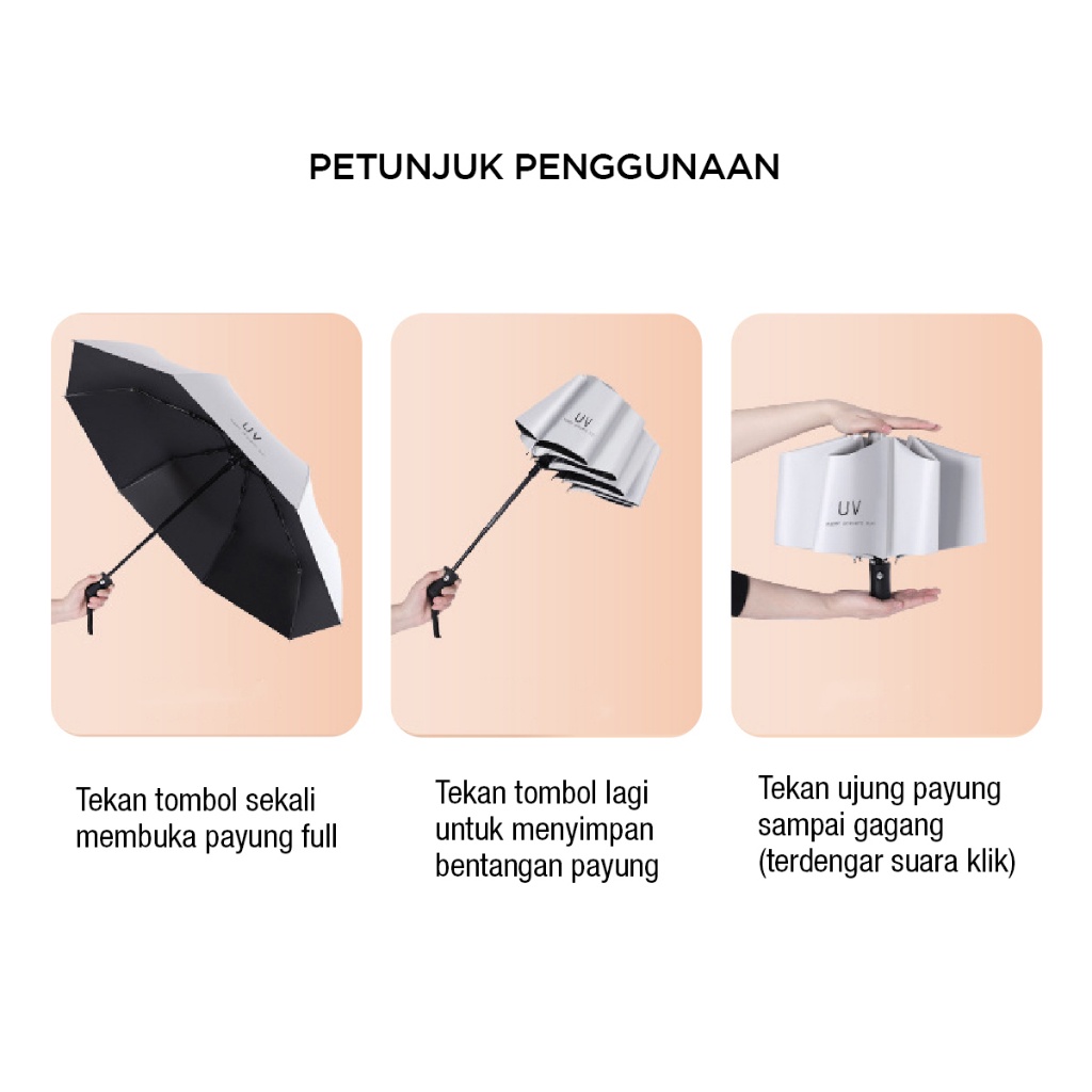 [UPF 50+] Payung Lipat Otomatis Anti UV - Payung Hujan Foldable