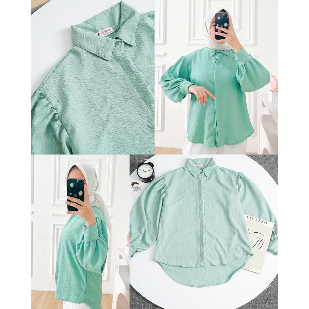 Tq88indonesia Baju Atasan Wanita Terbaru / BALOON LADY CRUSH OVERSIZE SHIRT / Blouse Legan Balon / Blus Polos