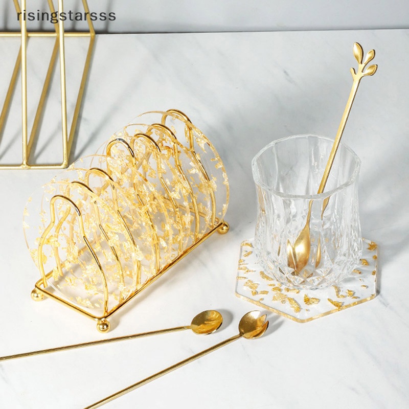 Rsid Span-new Acrylic Gold Foil Coaster Peredam Panas Alas Meja Cup Pads Cangkir Teh Kopi Mug Jelly