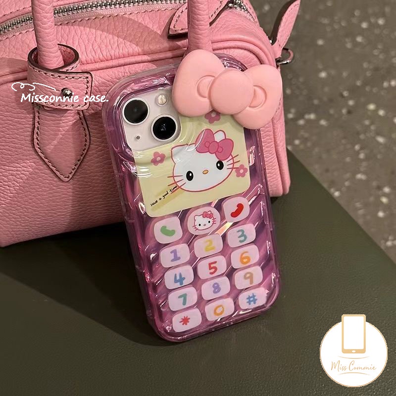 IPHONE Casing Tombol Ponsel Hello Kitty Retro Lucu Kompatibel Untuk Iphone11 12 13 14 Pro Max7 8 6 6S Plus XR X XS MAX SE 2020kartu Laser Kreatif 3D Stereo Pola Korgasi Soft Cover