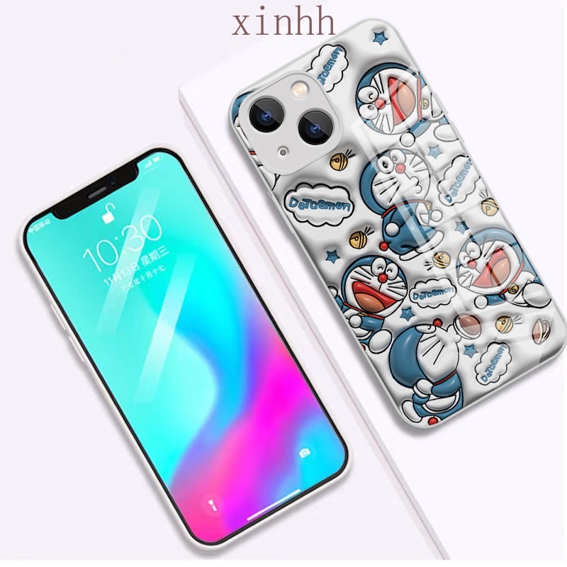 IPHONE Casing Hard Kaca 3D Datar Doraemon A Dream Cocok Untuk Iphone14 13 12 11 Pro Max Cat Metalik Kartun Anime Printing Casing Pelindung