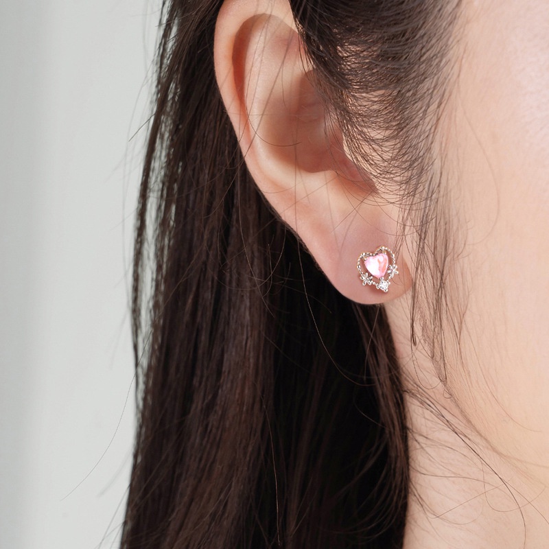 Yeezii Fashion Opal Anting Sekrup Kristal Untuk Wanita Hypoallergenic Elegan Warna-Warni Jantung Stud Earring Perhiasan Aksesoris