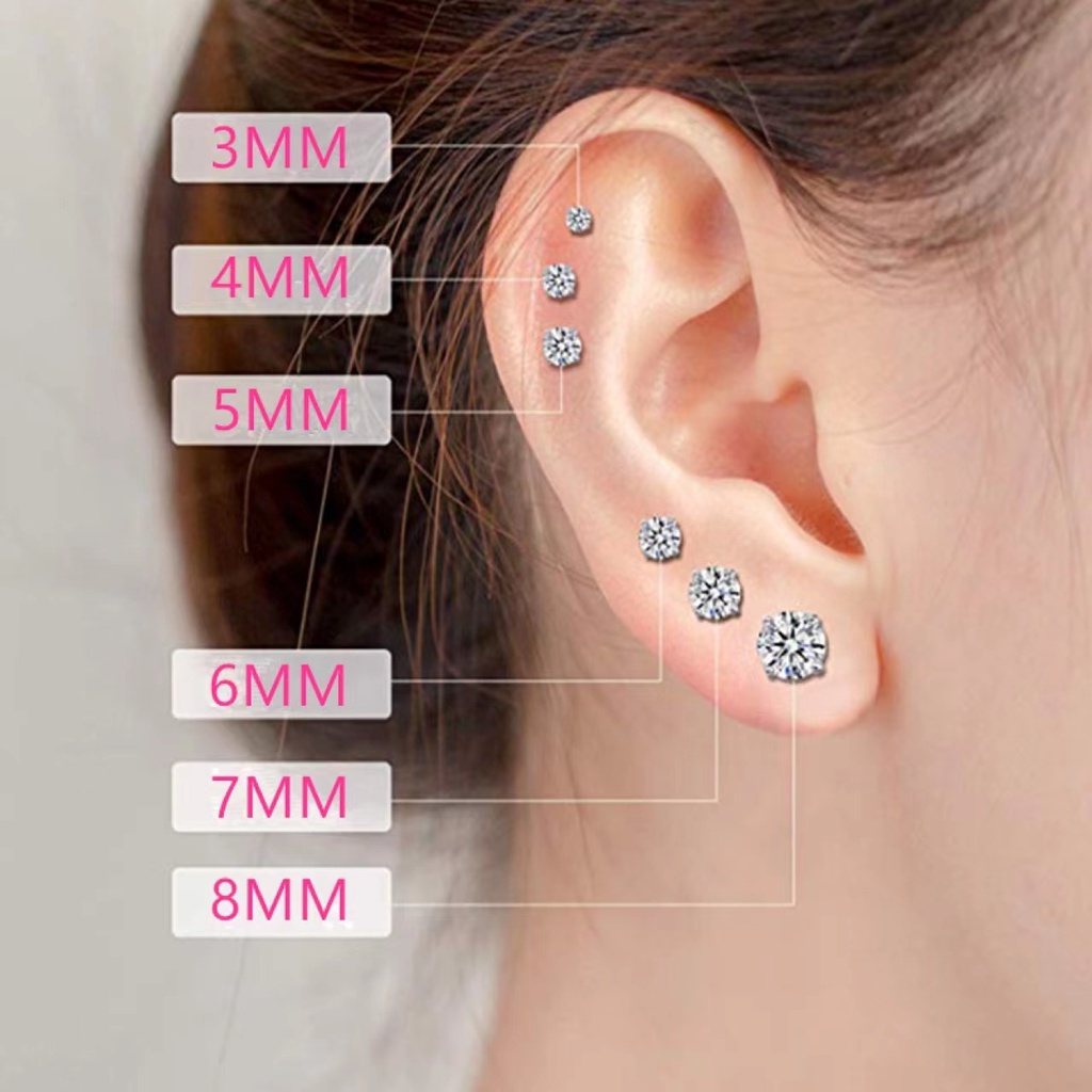 3/4 /5 /6 /7 /8mm 12buah set Anting, Enam Cakar Zirkon Anting, Temperamen Indah, Anting Serbaguna Untuk Pria Dan Wanita