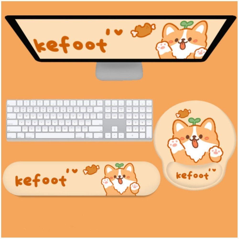 Populer 2PCS Mouse Pad Kantor Rumah 2in1 Corgi Soft Gel Penyangga Pergelangan Tangan