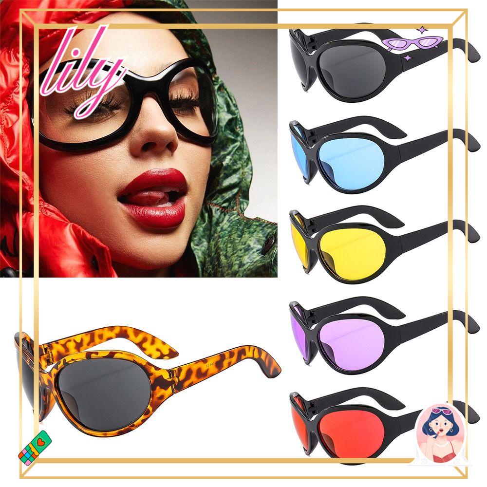 Lily Kacamata Hitam Oversized Vintage UV400 Irregular Hip Hop Y2K Shades Untuk Wanita &amp; Pria