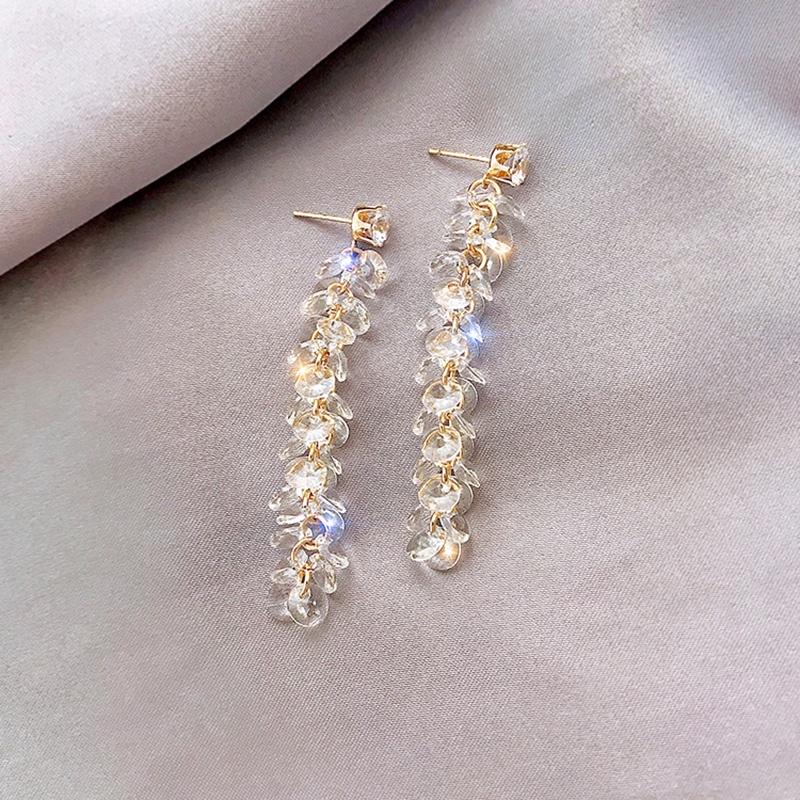 Jepang Korea Elegan Indah Berlian Imitasi Rumbai Gaya Baru Anting Fashion Panjang