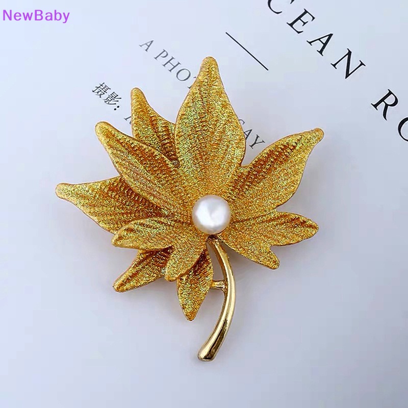 Newbaby Kristal Maple Leaf Bros Pin Dengan Mutiara Palsu Wanita Lapel Pin Gadis Dekorasi ID