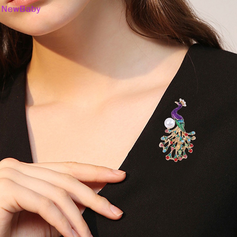 Newbaby Kepribadian Kreatif Retro Mutiara Warna-Warni Berlian Imitasi Merak Bros Indah Pesta Pernikahan Perhiasan Hadiah Kantor Bros Kasual Pin Hadiah ID