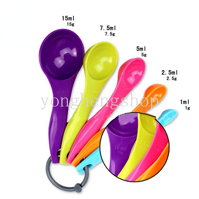 5pcs /set Sendok Takar Warna Warni1 /2.5/5/7.5/15 Ml Gelas Ukur Alat Kue Mililiter Garam Gula Bumbu Sendok Alat Dapur