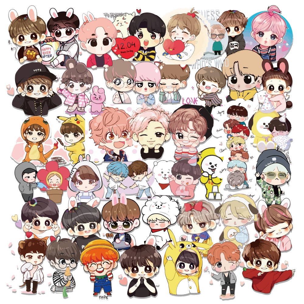 40pcs /set BT-S Foto Gambar Kartun Stiker Laptop Ponsel Bagasi DIY Dekorasi Bangtan Boys Q Ver. Paster