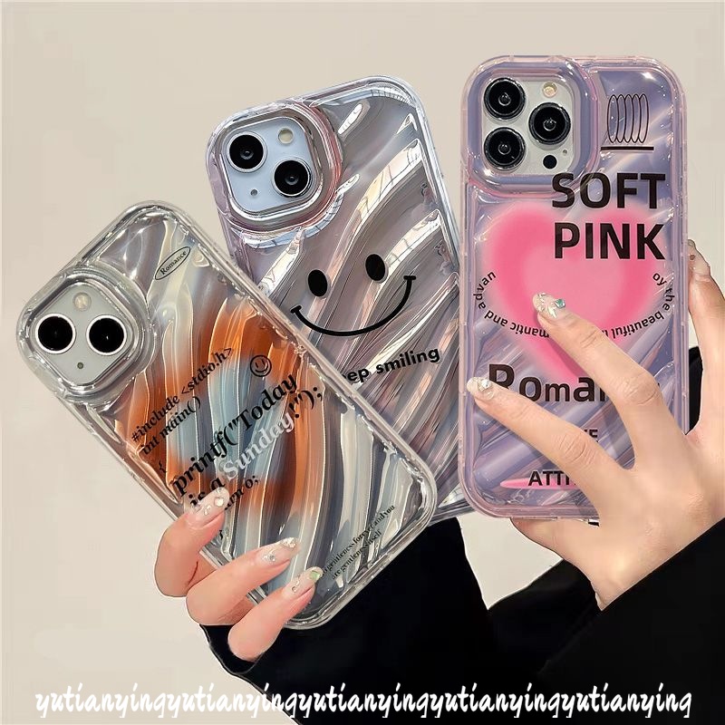 IPHONE Case Kartu Laser Hati Cinta Kompatibel Untuk Iphone11 12 14 13 Pro MAX XR X XS MAX 7plus7 8 6 6S Plus SE 2020 Kreatif Sederhana Huruf Smile Gradasi 3D Stereo Korgasi Soft Cover