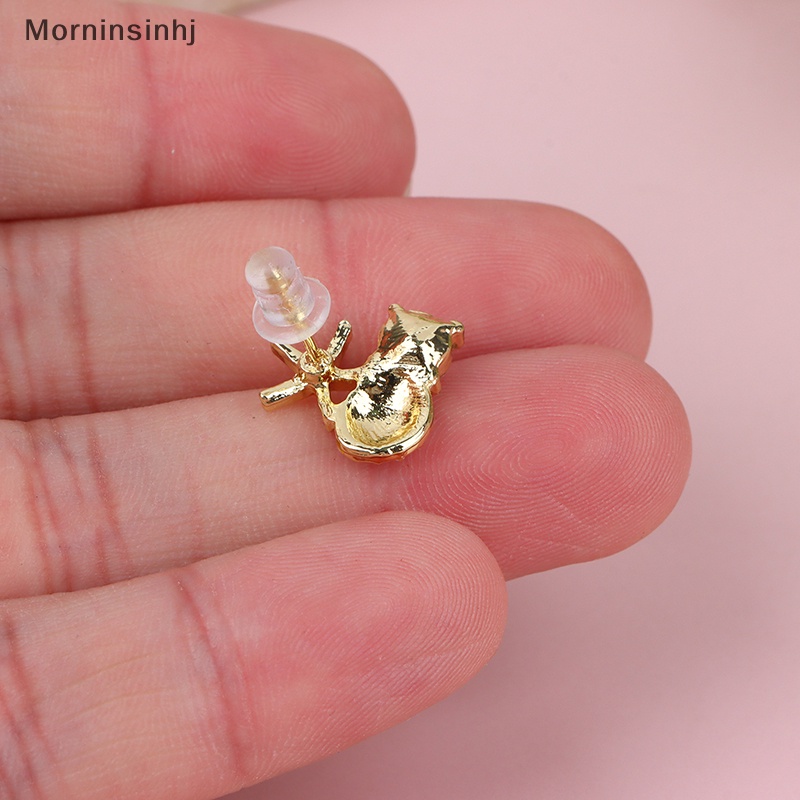 Mornin 1pasang Paduan Asimetris Sederhana Bintang Laut Ear Studs Zircon Pearl Earrings id