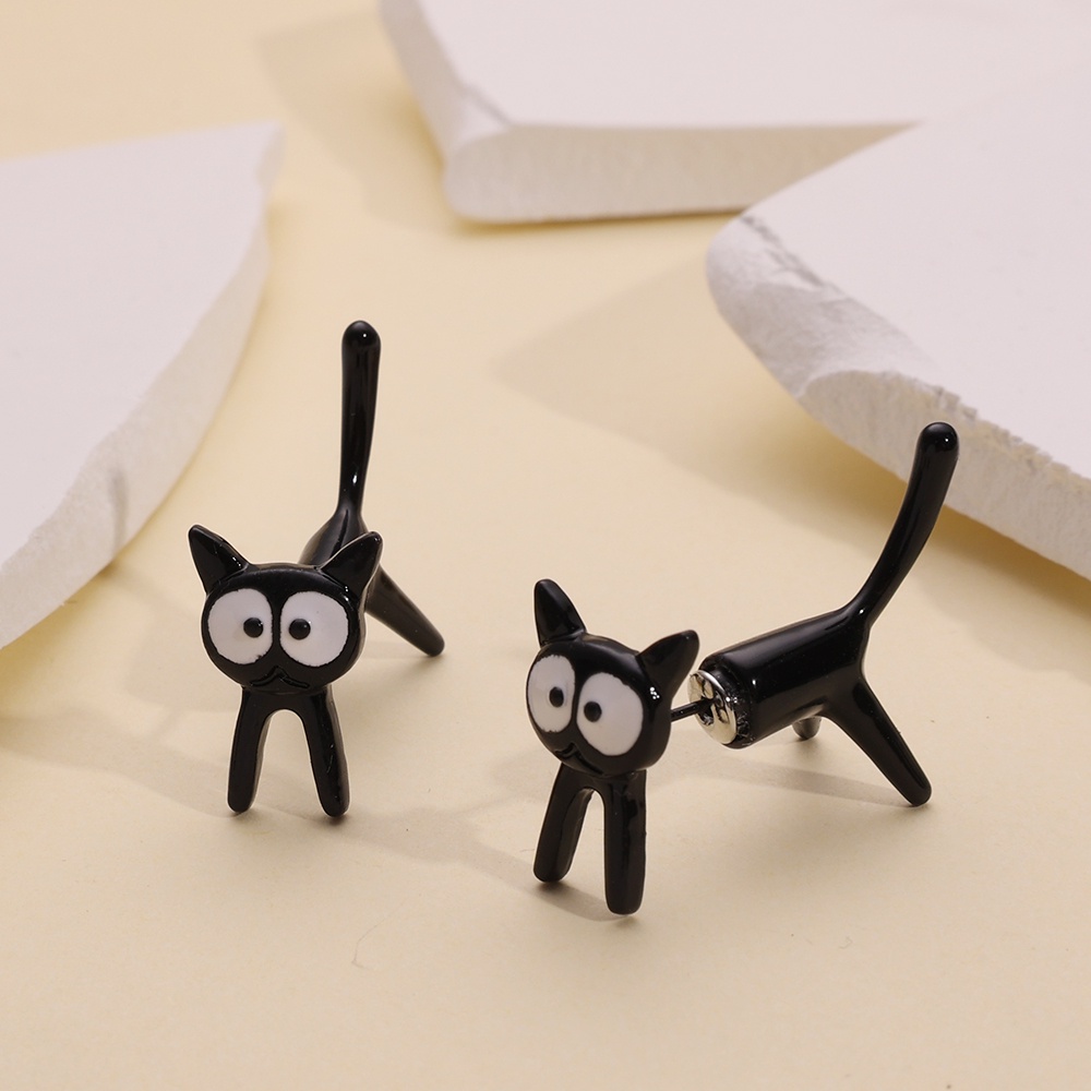 Anting Pejantan Kucing Hitam Lucu Kreatif/Perhiasan Anting Kucing 3D Untuk Gadis/Korean INS Simple Style Studs Earrings/Fashion Trend Pesta Aksesoris Anting Minimalis