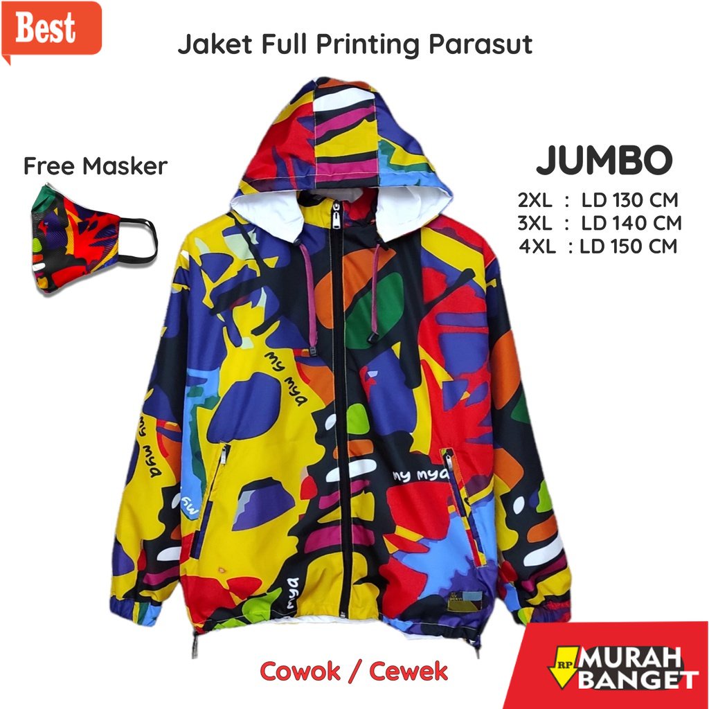 Jaket parasut pria terbaru- Jaket Parasut Wanita  Printing Jumbo / jaket parasut Big Size / jaket pa